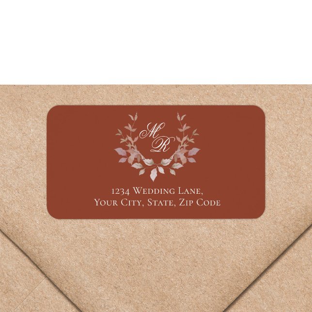 Étiquette Burgundy Monogram Wedding Return Address (Elevate your wedding mail with classic burgundy monogram return labels.)