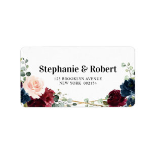Étiquette Burgundy Navy Blush Floral Mariage géométrique