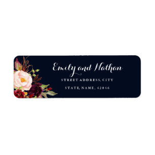 Étiquette Burgundy Navy Floral Fall Return Adresse Label