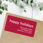 Étiquette Burgundy Red Minimalist | Christmas Return Address<br><div class="desc">Simple, stylish "happy holidays" quote return address label with modern typography in white on a wine red background in a minimalist 'scandi' scandinavian design style. The label can be easily personalized with your own greeting, return name and address to make a truly bespoke christmas holiday label for the festive season...</div>
