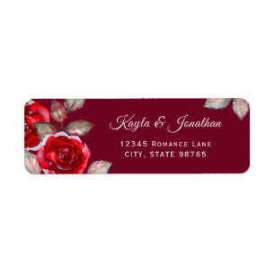 Étiquette Burgundy Red Roses Aquarelle Adresse de retour