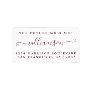 Étiquette Burgundy Script Future M. Mme Retour Adresse