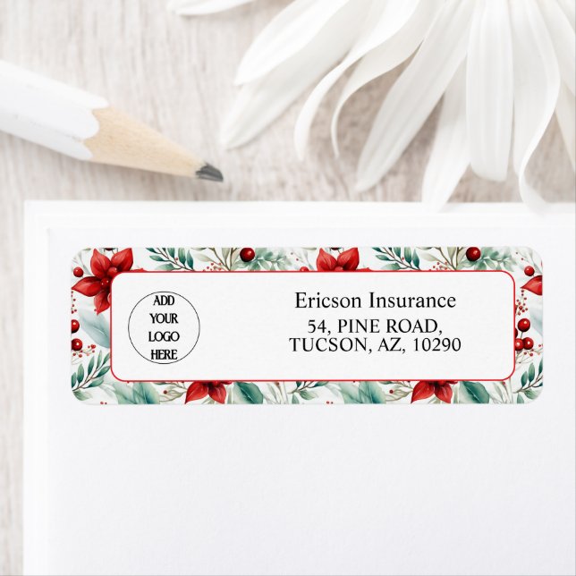 Étiquette Business Logo Christmas Greenery Return Address (En situation)