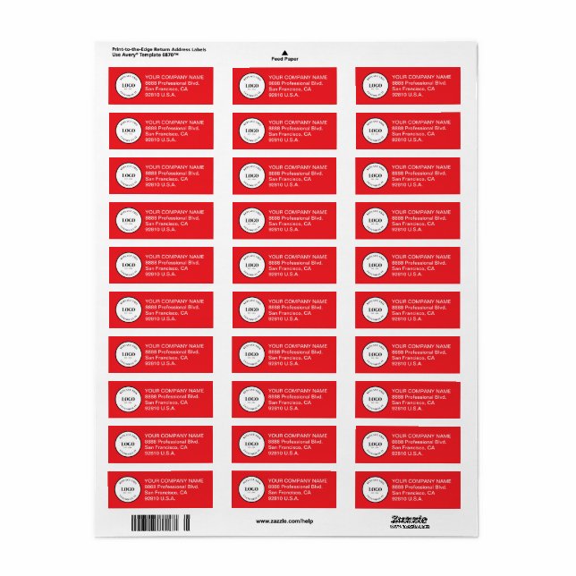 Étiquette Business logo here Custom Corporate red (Feuille entière)