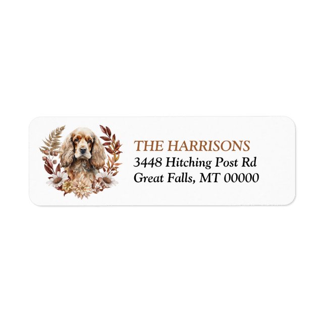 Étiquette Buster American Cocker Spaniel Dog Autumn Wreath (Devant)