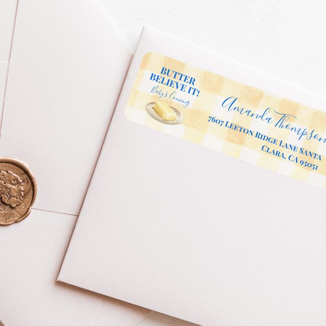 Étiquette Butter Believe It Yellow Gingham Boy Baby Shower (Créateur téléchargé)