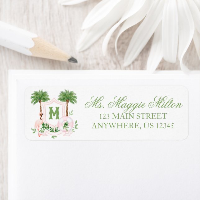 Étiquette Cabana Rayures Palm Beach Monogramme Armoiries (En situation)