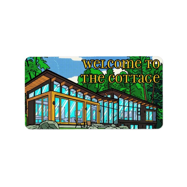 Étiquette Cabine de forêt Pop Art moderne milieu de siècle C (Devant)