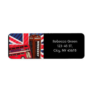 Étiquette Cabine téléphonique rouge Retro Union Jack London