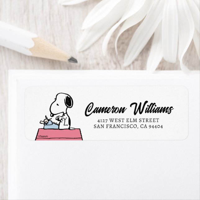 Étiquette cacahuètes | Snoopy à la machine à écrire (En situation)