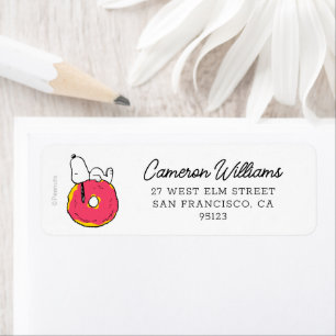Étiquette cacahuètes Snoopy Donut rose