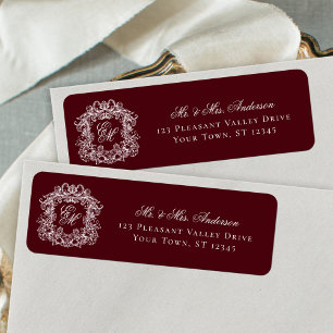 Étiquette Cachet de monogramme bordeaux pour adresse de reto