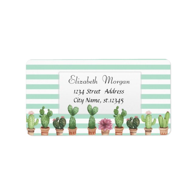 Étiquette Cactus frais rayures vert menthe (Devant)