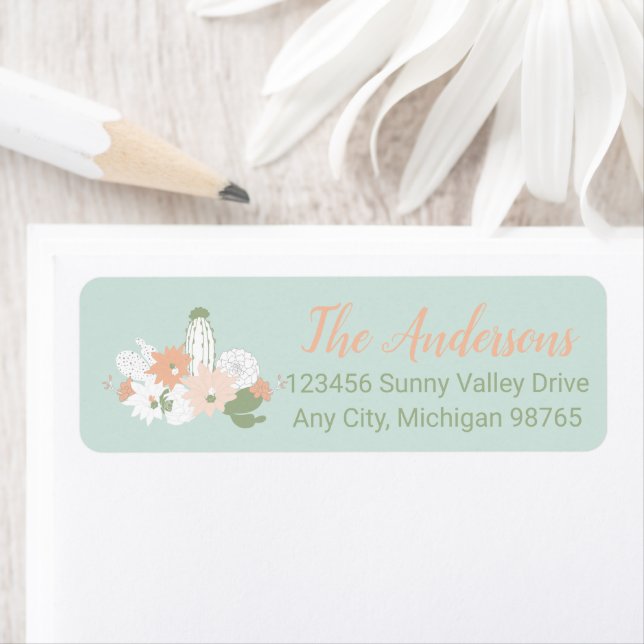 Étiquette Cactus Peach Green Personnalisable (En situation)