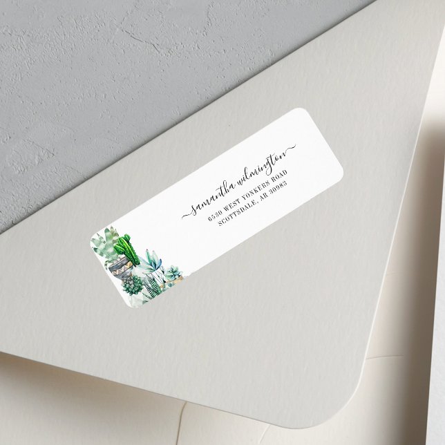 Étiquette Cactus Plante Botanic Script Return Adresse (Change of Address Return Address Cacti Label)