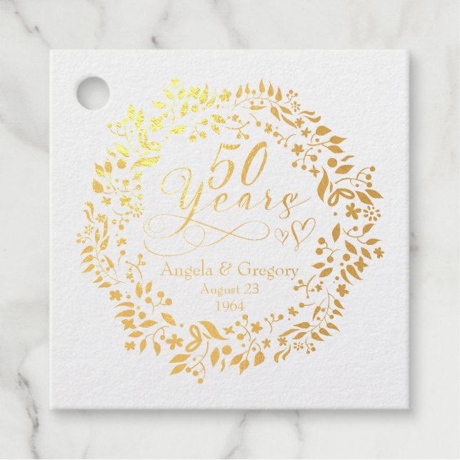Étiquette-cadeau 50e anniversaire de Mariage Gold Wreath Hearts 50 (Devant)