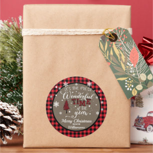 Étiquette cadeau à carreaux de buffle pour Noël ca