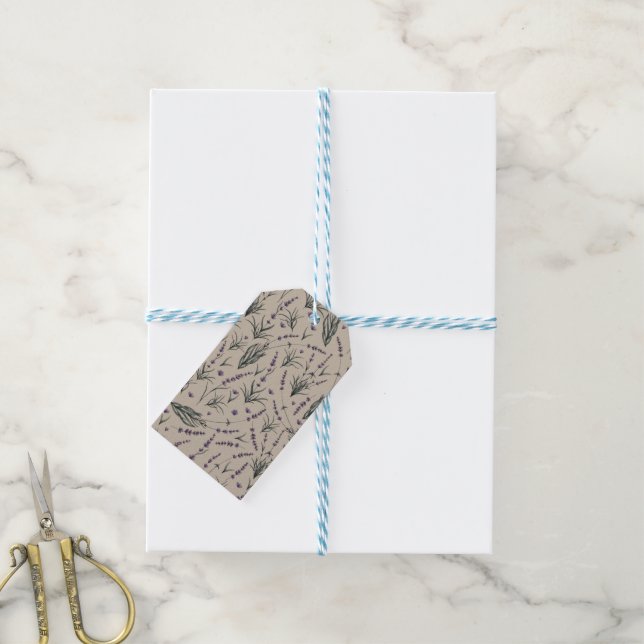 Étiquette Cadeau à Motif Botanique de Lavande (Avec de laficelle)