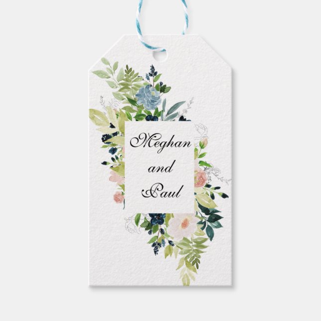 Étiquette cadeau à motif floral rose et bleu (Devant)