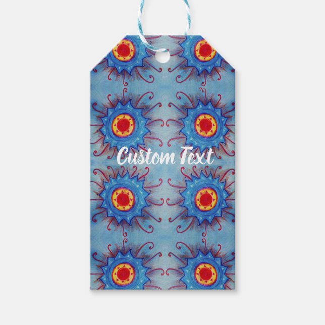 Étiquette cadeau à motif mandala bleu (Devant)