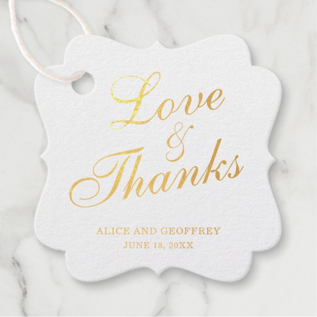 Étiquette-cadeau Amour et Merci Elegant Gold Foil Mariage (Devant)