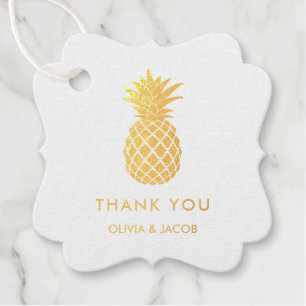 Étiquette-cadeau Ananas en or élégant Merci tropical