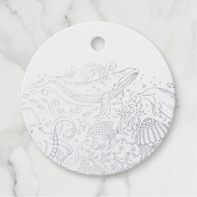 Étiquette-cadeau animaux de l'océan élégant feuille de script pour  (Devant)