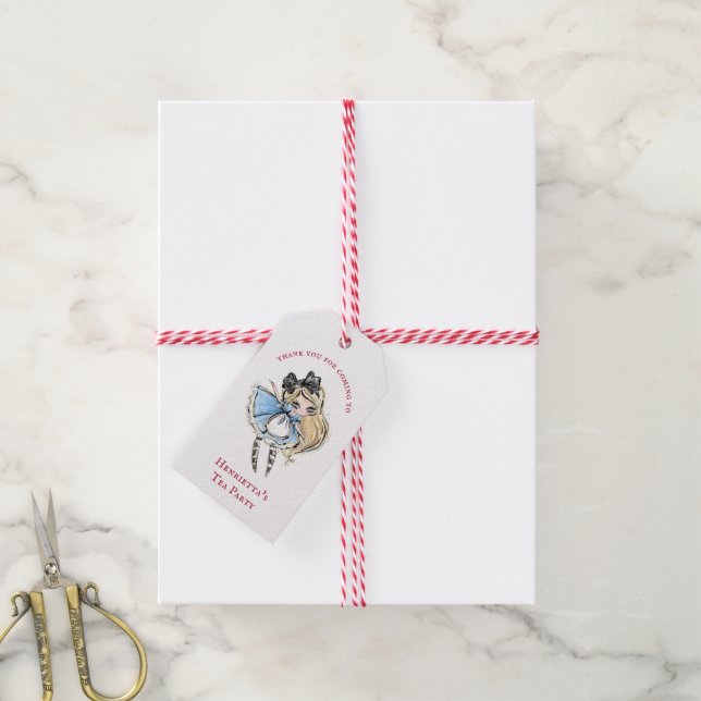 Étiquette Cadeau Anniversaire Robe Bleue Alice Des (Avec de la ficelle)