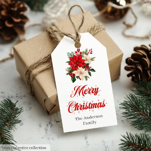Étiquette cadeau aquarelle Poinsettia Noël vintage