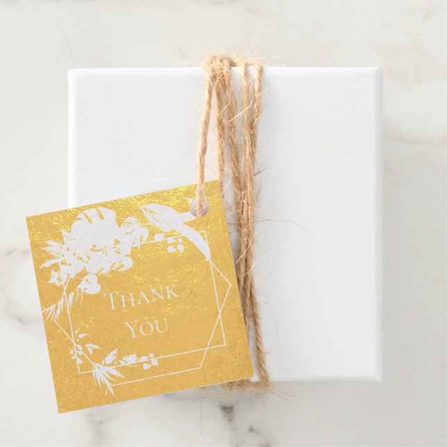 Étiquette-cadeau Aquarelle Tropical Vert Or Feuilles Monstera (Avec boite)