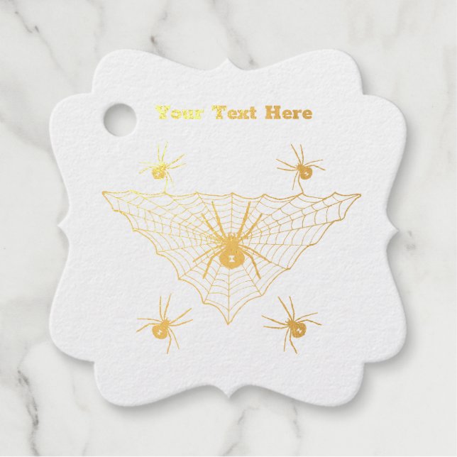 Étiquette-cadeau Araignées d'or éffrayantes en gris Web triangulair (Devant)