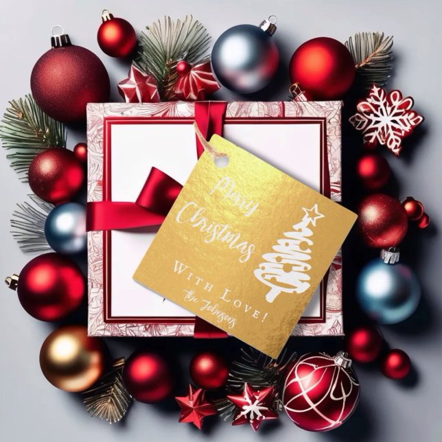 Étiquette-cadeau Arbre de Noël moderne et messages calligraphiques (Créateur téléchargé)