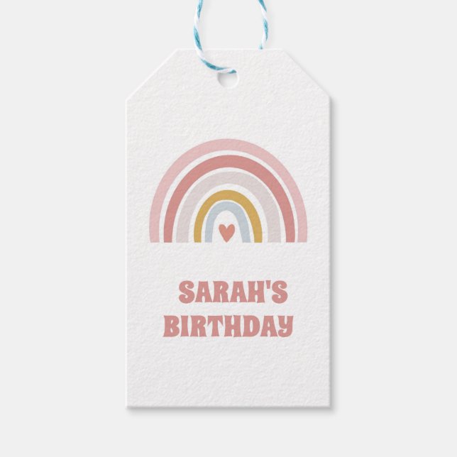 Étiquette cadeau arc-en-ciel rose personnalisée |  (Devant)