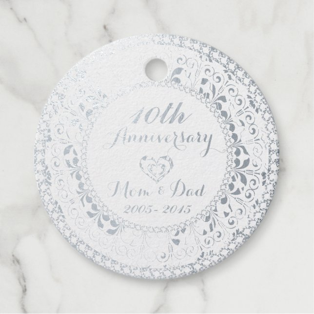 Étiquette-cadeau Argent Floral Damask (Devant)