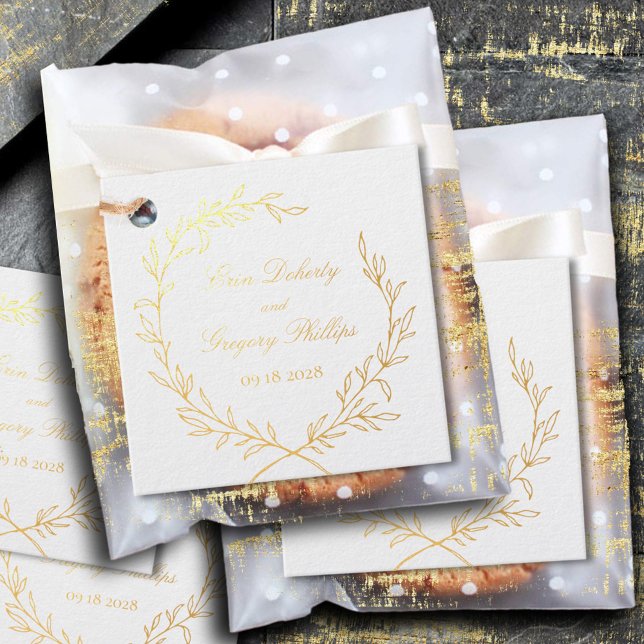 Étiquette-cadeau Argent ou or en feuille d'olive romaine (Gold or Silver Foil Thank You Favor Tag in Shimmering Gold or Silver Foil)