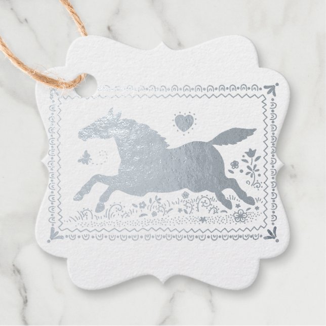 ÉTIQUETTE-CADEAU ART FOLK PRIMITIF EXÉCUTANT CHEVAL, SILHOUETTE (Devant)