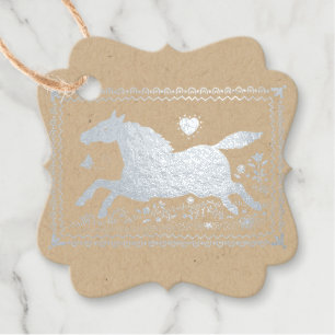 ÉTIQUETTE-CADEAU ART FOLK PRIMITIF EXÉCUTANT CHEVAL, SILHOUETTE