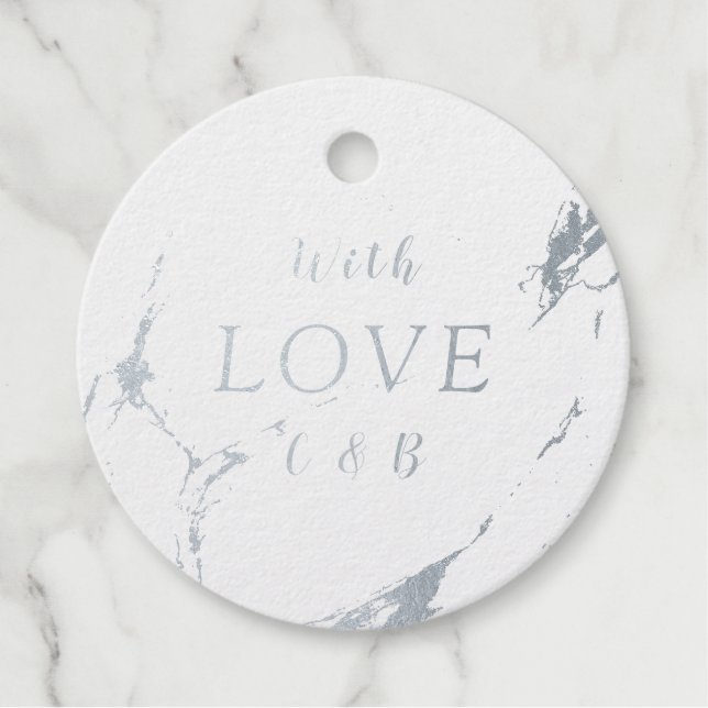 Étiquette-cadeau Avec amour mariage en marbre moderne (Devant)