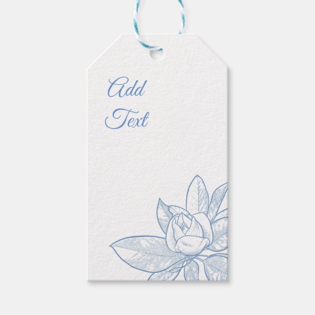 Étiquette cadeau avec magnolia bleu et texte modif (Devant)