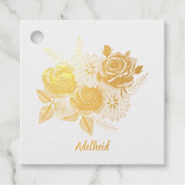 Étiquette cadeau avec roses et dahlias (Devant)