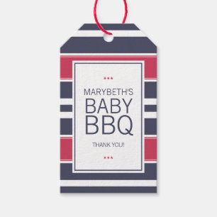 Étiquette cadeau Baby shower BBQ rouge, blanc et b