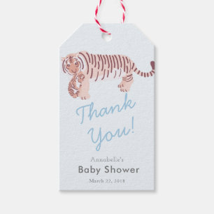 Étiquette cadeau Baby shower bébé bleu maman Tiger