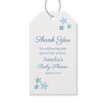Étiquette cadeau Baby Shower Étoiles Aquarelle Ble