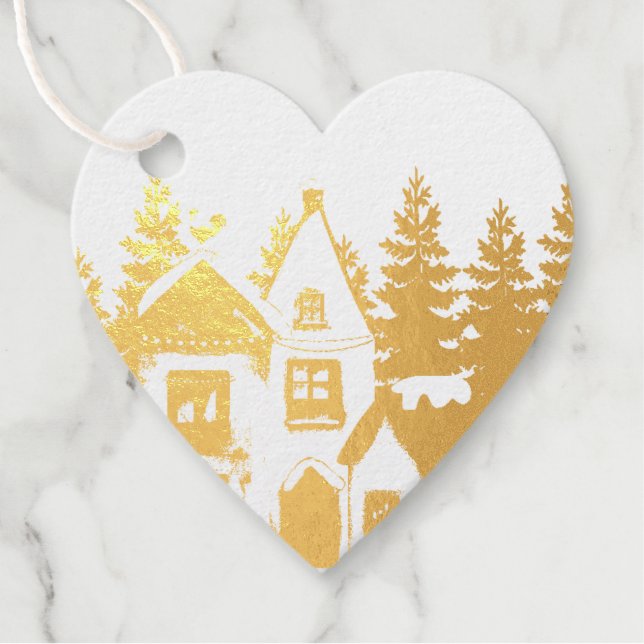 Étiquette-cadeau Balise Coeur personnalisé Gold Foil Blanc Favorise (Devant)
