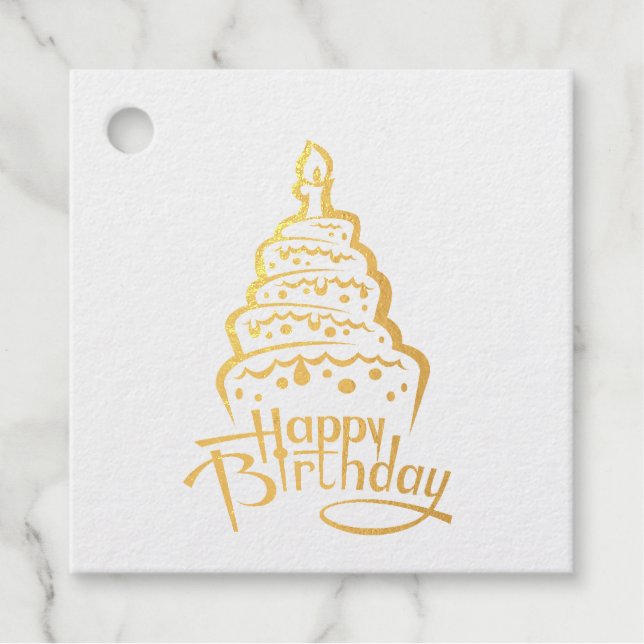 Étiquette-cadeau Balise Foil Favor Joyeux Anniversaire (Devant)