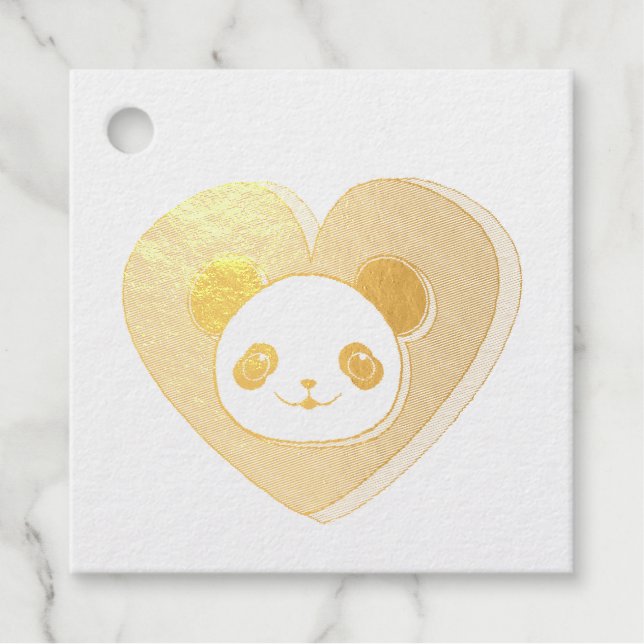 Étiquette-cadeau Bear Panda Et Dessin De Coeur Rouge (Devant)