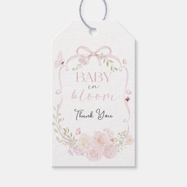 Étiquette cadeau bébé en fleurs rose (Devant)
