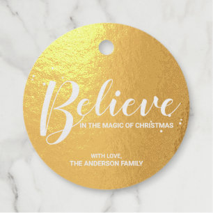 Étiquette-cadeau 'Believe' Elegant Gold Foil Noël