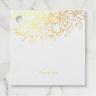 Étiquette-cadeau Belle feuille d'or réelle Fleur florale esquissée