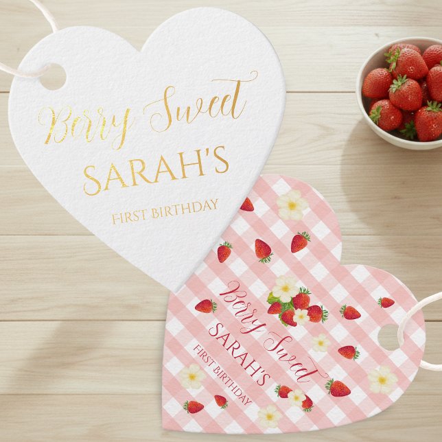 Étiquette-cadeau Berry Sweet Strawberry 1st Birthday Real  (Berry Sweet Strawberry 1st Birthday Real Foil Favor Tags)